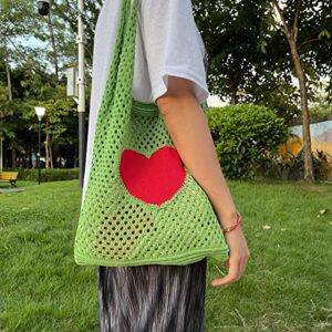 Women Y2K Fairycore Hobo Bag Fairy Grunge Aesthetic Trendy Tote Bag Indie Knitted Crochet Cottagecore Bags Accessory (Brown)