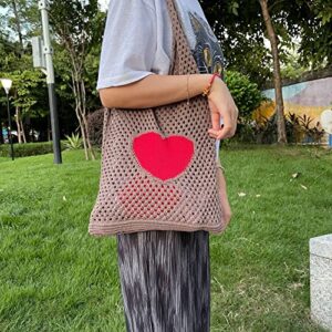 Women Y2K Fairycore Hobo Bag Fairy Grunge Aesthetic Trendy Tote Bag Indie Knitted Crochet Cottagecore Bags Accessory (Brown)