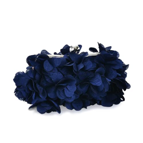 JAMBHALA Clutch Evening Handbags Floral Appliques Clutch Purses for Women (Navy blue)