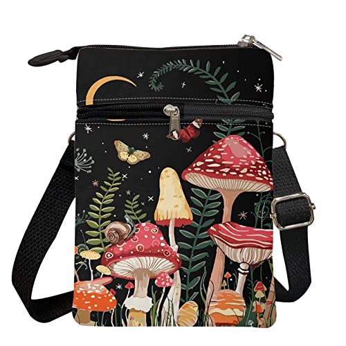 Xpyiqun Mushroom Purse Crossbody Bag for Women Shoulder Handbag Small Moon Star Butterfly Wallet Messenger Bags Cute Stuff Sack Gifts for Teen Girls Kids Storage Pouch