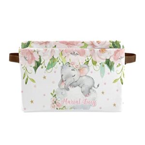 elephant pink floral personalized storage bins basket cubic organizer with durable handle for shelves wardrobe nursery toy 1 pack