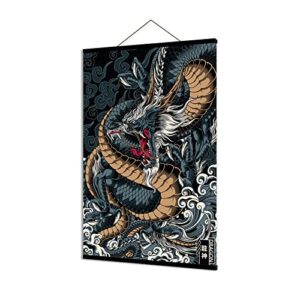 DALIHEBO Japanese Decoration Art Dragon Painting Wall Art canvas Poster Set of 1 Prints Black Can Be Hung Magnetic Wooden Frame (16x24 inch)