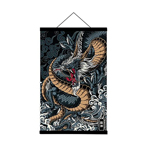 DALIHEBO Japanese Decoration Art Dragon Painting Wall Art canvas Poster Set of 1 Prints Black Can Be Hung Magnetic Wooden Frame (16x24 inch)