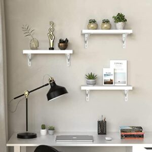 BHFOW Set of 3 Floating Wall Shelves Wall Mounted Floating Shelf Wood Hanging Shelf for Wall, Storage Display Shelving Include Mounting Brackets, White