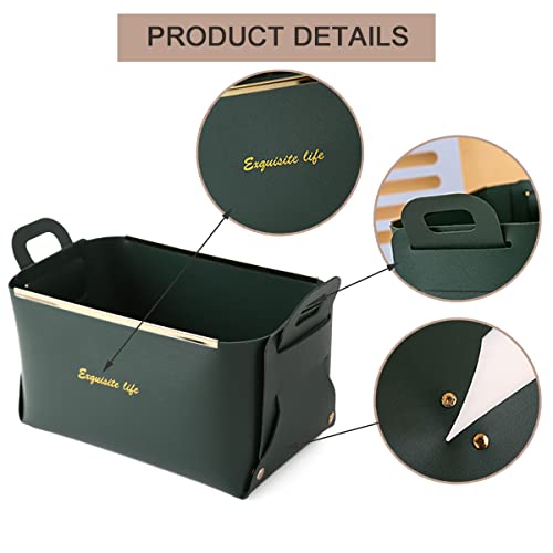 XINSHUN Foldable Storage Basket Bin, Faux Leather Organizer Container Box with Handles,Small Leather Foldable Tissue Box for Desktop or Table Entryway Table Key, Wallet, Watch, Coin Change