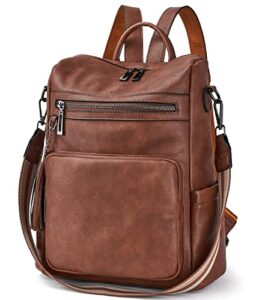backpack purse for women leather: waterproof anti theft fashion convertible shoulder bag (oil wax brown)