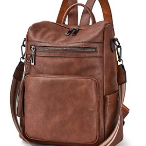 Backpack Purse for Women Leather: Waterproof Anti theft Fashion Convertible Shoulder Bag (Oil Wax Brown)