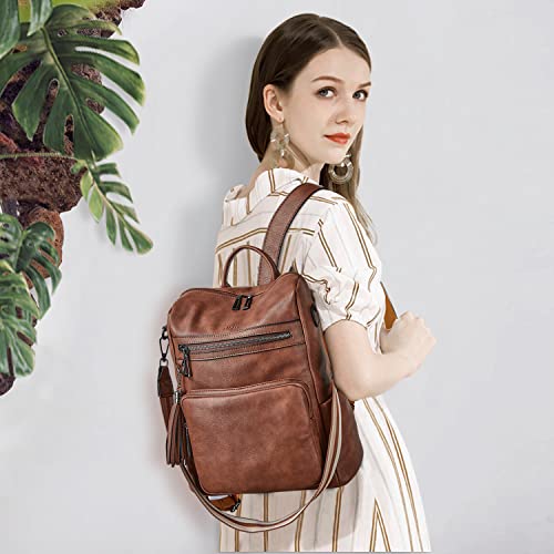 Backpack Purse for Women Leather: Waterproof Anti theft Fashion Convertible Shoulder Bag (Oil Wax Brown)