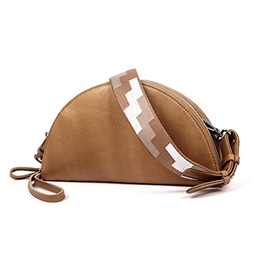 Small Crossbody Bags Leather Women’s Hobo Phone Bag Multi-Pocket Adjustable Shoulder Bag Zipper Closure Brown