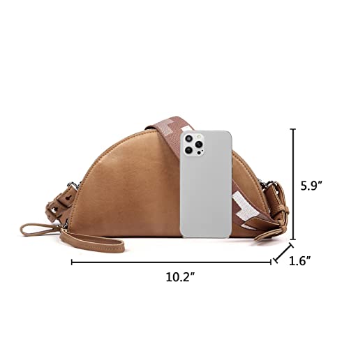 Small Crossbody Bags Leather Women’s Hobo Phone Bag Multi-Pocket Adjustable Shoulder Bag Zipper Closure Brown