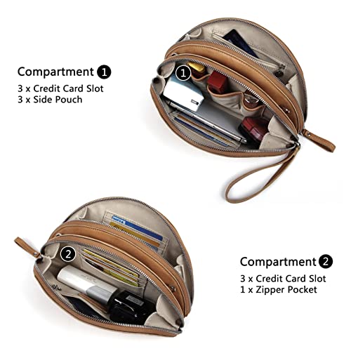 Small Crossbody Bags Leather Women’s Hobo Phone Bag Multi-Pocket Adjustable Shoulder Bag Zipper Closure Brown