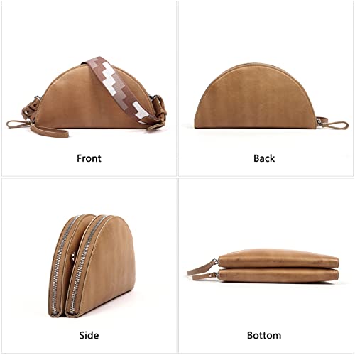 Small Crossbody Bags Leather Women’s Hobo Phone Bag Multi-Pocket Adjustable Shoulder Bag Zipper Closure Brown