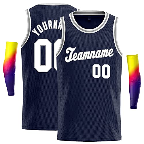 Custom Basketball Jersey Hip-Hop Shirts Stitched or Printed Personalized Name Number for Men/Boy, 16.navy&white, One Size