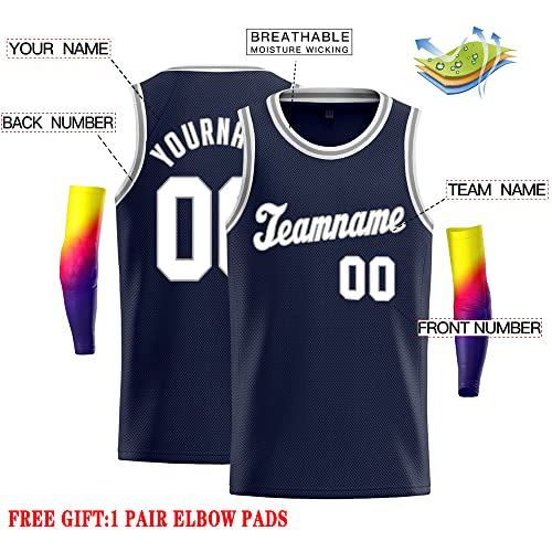 Custom Basketball Jersey Hip-Hop Shirts Stitched or Printed Personalized Name Number for Men/Boy, 16.navy&white, One Size