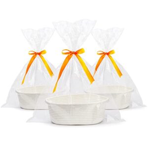 Pro Goleem 3-Piece Small Woven Basket with Gift Bags and Ribbons, Different Size Baskets for Gifts Empty, Easter Baskets Empty, Rope Basket for Storage, 12"X 8" X 5" Baby Basket with handles, White