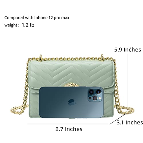 TAGDOT Fashion Metal Chain Small Shoulder Crossbody Bags for Women Handbag Purses Vegan Leather Clutches (Mint Green)