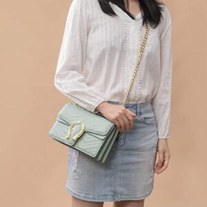 TAGDOT Fashion Metal Chain Small Shoulder Crossbody Bags for Women Handbag Purses Vegan Leather Clutches (Mint Green)