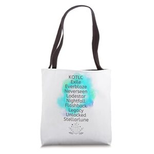 keeper of the lost cities book series book titles tote bag