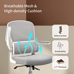 Logicfox Ergonomic Office Chair, Comfortable Office Chair with Flip-up Arms, Adaptive Lumbar Support, Mesh Computer Chair with Thick Cushion, White Office Desk Chair with 90°-130° Tilt Function