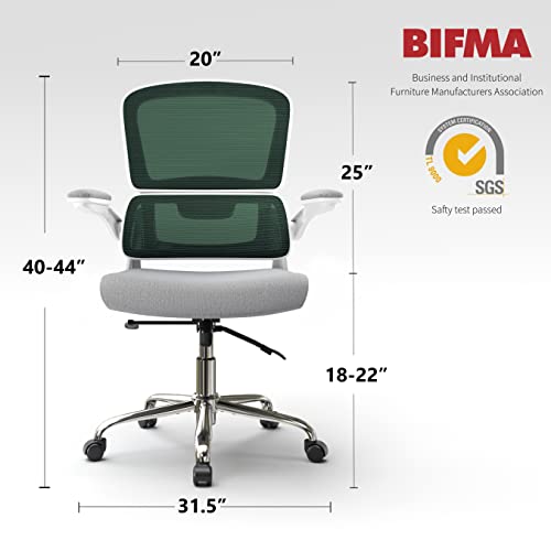 Logicfox Ergonomic Office Chair, Breathable Mesh Chair with Adjustable Height, Computer Chair with a Double Lumbar Support and Flip-up Arms, Home Office Desk Chair with 90°-130° Tilt Function