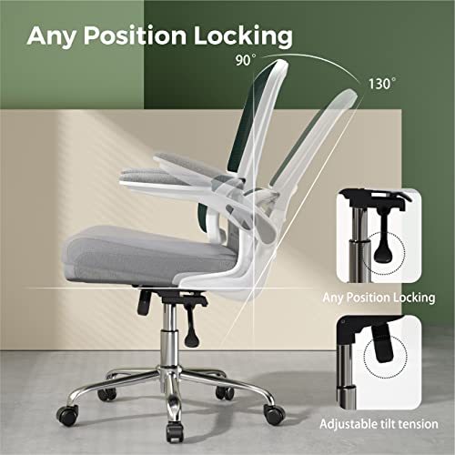 Logicfox Ergonomic Office Chair, Breathable Mesh Chair with Adjustable Height, Computer Chair with a Double Lumbar Support and Flip-up Arms, Home Office Desk Chair with 90°-130° Tilt Function