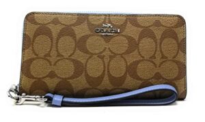 coach women’s long zip around wallet in signature canvas (khaki – marble blue)