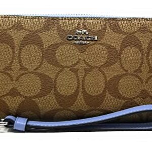 Coach Women's Long Zip Around Wallet In Signature Canvas (Khaki - Marble Blue)