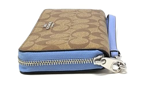 Coach Women's Long Zip Around Wallet In Signature Canvas (Khaki - Marble Blue)