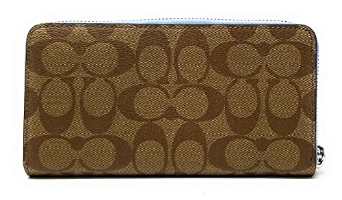 Coach Women's Long Zip Around Wallet In Signature Canvas (Khaki - Marble Blue)