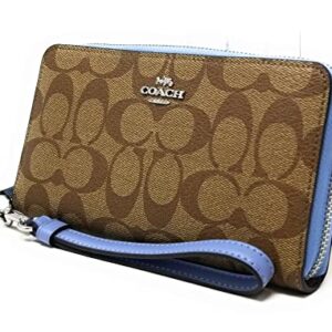 Coach Women's Long Zip Around Wallet In Signature Canvas (Khaki - Marble Blue)