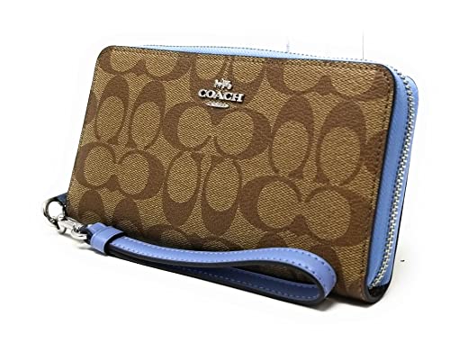 Coach Women's Long Zip Around Wallet In Signature Canvas (Khaki - Marble Blue)