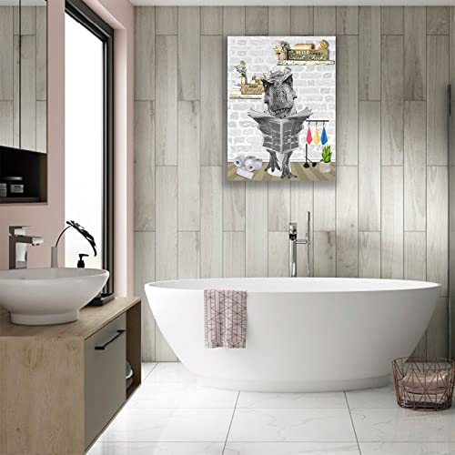 Funny Bathroom Wall Art Dinosaur on Toilet Bathroom Pictures for Wall Animal Dino Bathroom Decor Canvas Print Framed Painting Artwork Bathroom Deocration Signs Ready to Hang 12x16 in