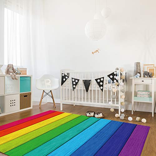 Multicolor Vintage Retro Rural Farm Wood Grain Area Rug 3'x5',Outdoor Indoor Small Carpet Runner for Kids Teen Girls Boys Bedroom,Living Room,Bathroom,Classroom,Kitchen,Rainbow Color Washable Area+Rug