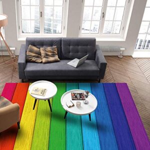 Multicolor Vintage Retro Rural Farm Wood Grain Area Rug 3'x5',Outdoor Indoor Small Carpet Runner for Kids Teen Girls Boys Bedroom,Living Room,Bathroom,Classroom,Kitchen,Rainbow Color Washable Area+Rug