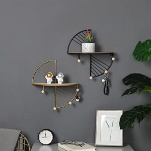 WYSRJ Floating Shelves Wall Mounted Half Round Wall Shelf Wood and Metal Semi-Circle Wall Hanging Shelf Decorative Shelves for Wall Living Room Bathroom Kitchen