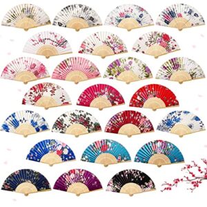 24 pieces floral folding hand fans for women foldable vintage fan with different flower patterns chinese fan with bamboo rib hand held fans for adults hand folding fan for wedding party favors gifts