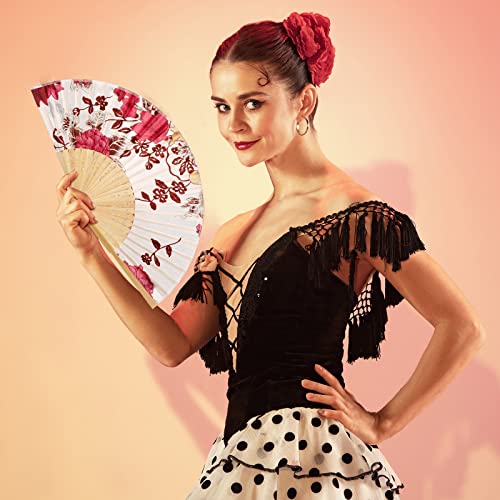 24 Pieces Floral Folding Hand Fans for Women Foldable Vintage Fan with Different Flower Patterns Chinese Fan with Bamboo Rib Hand Held Fans for Adults Hand Folding Fan for Wedding Party Favors Gifts