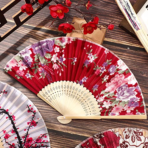 24 Pieces Floral Folding Hand Fans for Women Foldable Vintage Fan with Different Flower Patterns Chinese Fan with Bamboo Rib Hand Held Fans for Adults Hand Folding Fan for Wedding Party Favors Gifts