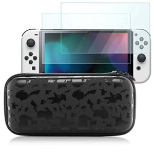 campfense carrying case for switch/switch oled, protective hard shell travel carry case compatible with console & accessories, with 10 game card slots and 2 screen protectors (oxide dark)