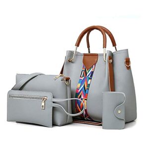 women fashion handbags wallet tote bag shoulder bag top handle synthetic leather satchel purse set of 4 (grey)