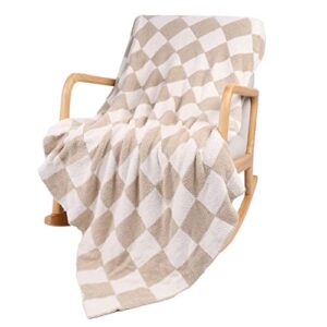 qqp checkered throw blanket,soft cozy microfiber reversible checkerboard fluffy throw blanket,50x60in blanket for home bed couch.（camel&white）