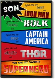 son, you are my favorite superhero – artistic typography poster, motivational inspirational quote wall art print great decor for kids childs bedroom nursery decor 16×24 inch (unframed)