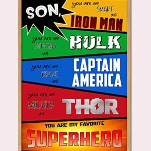 Son, You Are My Favorite Superhero - Artistic Typography Poster, Motivational Inspirational Quote Wall Art Print Great Decor for Kids Childs Bedroom Nursery Decor 16x24 Inch (Unframed)