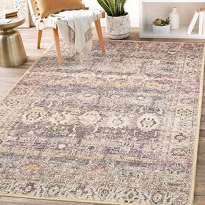 rora area rug 5×7 machine washable rugs for living room, bedroom, dining room, distressed boho home decor floor decoration carpet mat