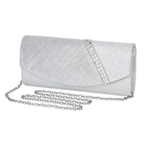 pinprin womens evening clutch bag ladies envelope handbag prom bridal wedding party purse with detachable chain (c-silver)