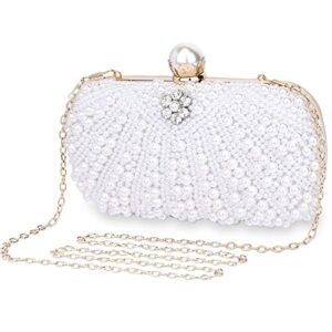 selighting pearl beaded cutch purses for women evening bags formal rhinestones wedding bridal handbag ladies prom party purse white