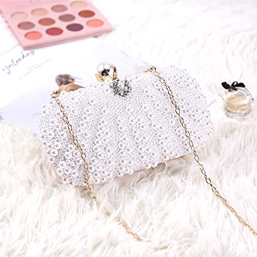 Selighting Pearl Beaded Cutch Purses for Women Evening Bags Formal Rhinestones Wedding Bridal Handbag Ladies Prom Party Purse White