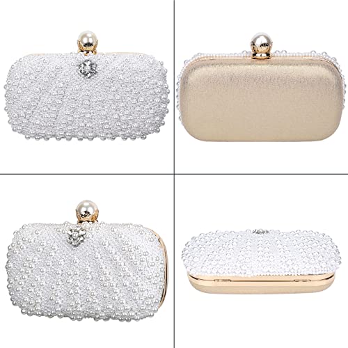 Selighting Pearl Beaded Cutch Purses for Women Evening Bags Formal Rhinestones Wedding Bridal Handbag Ladies Prom Party Purse White