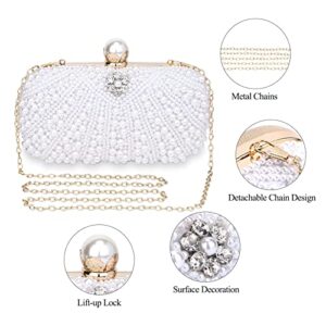 Selighting Pearl Beaded Cutch Purses for Women Evening Bags Formal Rhinestones Wedding Bridal Handbag Ladies Prom Party Purse White