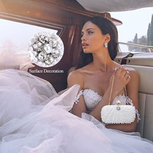 Selighting Pearl Beaded Cutch Purses for Women Evening Bags Formal Rhinestones Wedding Bridal Handbag Ladies Prom Party Purse White